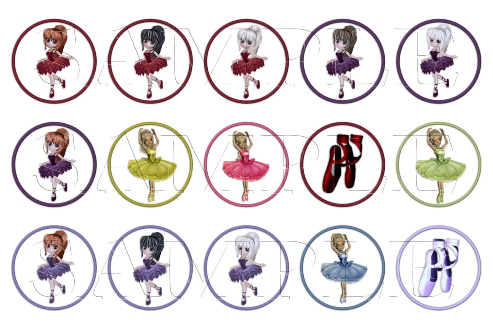 ballet bottle cap images, clip art,1 inch circles, cupcake toppers, stickers,buttons, digital download, diy printable