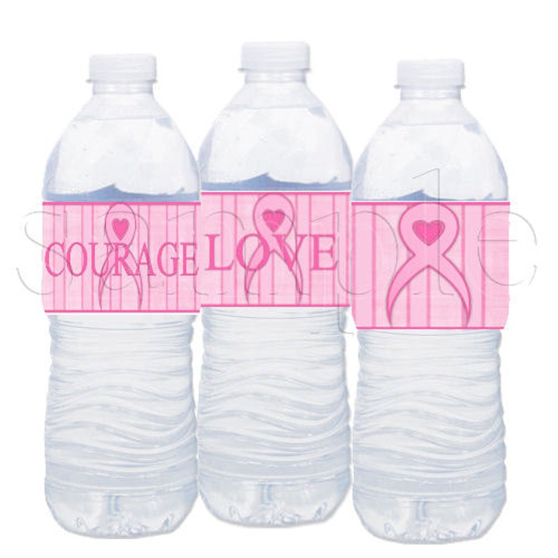 Breast Cancer Water Bottle Labelsdigital Downloaddiy Etsy