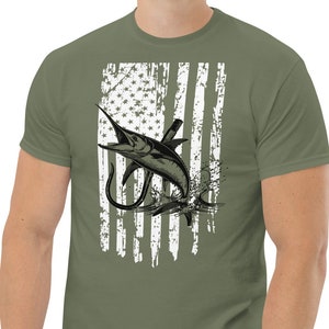 Fisherman T-shirt Men, Fishing Shirt, American Marlin Fish Tee for Fishing, Gift for Him, Ocean Fish T-Shirt, American Fisherman Shirt