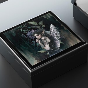 Gothic Fairy Illustration Jewelry Box | Dark Fantasy Keepsake image 1
