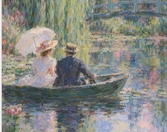 Claude Monet Couple Lily Pond Canvas Wall Art Impressionist Romance Water Garden Artwork Couple by Water French Impressionism Home Decor