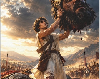 David Holding Goliath's Head Canvas Wall Art Biblical David and Goliath Print Victory Religious Art Bible History Matte Christian Decor