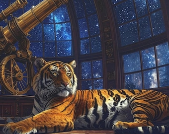 Regal Bengal Tiger Canvas Wall Art Luxury Observatory Portrait Exotic Animal Decor Elegant Tiger Art Grand Library Study Matte Stretched Art
