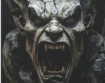Screaming Gargoyle Canvas Wall Art Ancient Stone Gothic Cathedral Horror Dark Fantasy Medieval Gothic Decor Haunted Gargoyle Matte Canvas