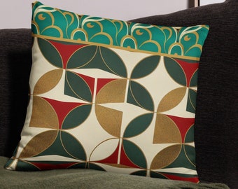 Art Deco Pillow, throw Pillow, Red, Green, Retro Art, Couch Pillow, Decorative Pillow, Vintage Illustration
