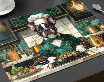 Dog Kitchen Gifts French Bulldog Chef Placemat Dog Cook Kitchen Decor Art Deco Bulldog Dining Gift Pet Lover Decorative Table Mat