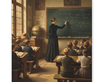 Cuadro decorativo de pared "Maestro junto a la pizarra" - Regalo para profesor - Decoración para clase de matemáticas - Estilo académico antiguo - Regalo único para educador