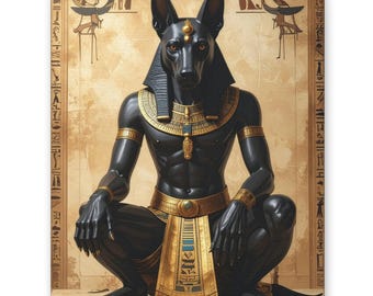 Cuadro de pared en lienzo del dios egipcio Anubis / Decoración enmarcada de la mitología del antiguo Egipto