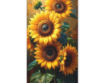 Cuadro de girasoles en lienzo, decoración floral dorada para pared, pintura impresionista, estética veraniega para el hogar, cocina rústica, sala de estar, regalo único para ella.