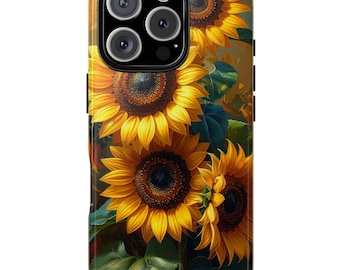 Funda para iPhone con diseño de girasoles, funda floral brillante para teléfono, estilo cottagecore, arte botánico, estética natural, accesorio de jardín de primavera, regalo único para ella.