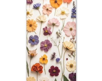Cuadro de pared con flores silvestres prensadas, decoración botánica colorida, estampado floral de jardín, estética abstracta para el hogar, regalo único para su habitación.