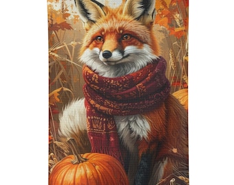 Fox Portrait Pumpkins Thanksgiving Kitchen Towels Microfiber Tea Towel Fall Woodland Art Fall Kitchen Decor Fox Lover Gift