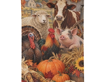 Thanksgiving Farm Animal Party Pumpkins Microfiber Tea Towel Autumn Harvest Farmhouse Kitchen Towel Fall Kitchen Decor Hostess Gift