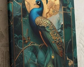Art Deco Peacock Canvas Wall Art Majestic Bird Portrait Print Luxury Gold Teal Home Decor Unique Gift For Wildlife And Nature Art Lovers