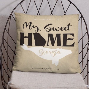 Sweet Home Pillow, Georgia State Silhouette, Whale Illustration, Home Decor, Decorative Pillows, Throw Pillow, Housewarming Gift