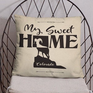 My Sweet Home Pillow, Colorado State Silhouette, Rocky Mountain bighorn, Home Decor, Decorative Pillows, Throw Pillow, Housewarming Gift