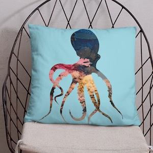 Throw Pillow, Decorative Pillow, Octopus Print, Home Decor, Beach House, Sea Lovers Gift, Living Room Pillow