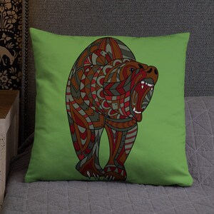 Throw Pillow, Decorative Pillow, Mandala Bear Print, Animal Theme, Home Decor, House Decor Gift, Living Room Pillow