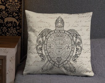 Zeeschildpad Mandala gooien kussen, vintage look kussensloop, cadeau voor haar, home decor, housewarming, woonkamer decor