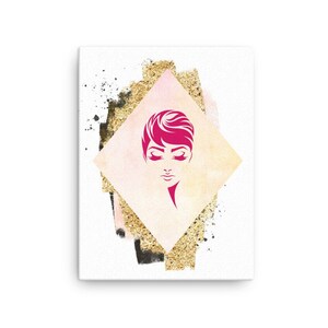 Fashion canvas print wall decor, fashion girl, Abstract shapes, geometric art, pink, gold, modern art, hanging wall art abstract wall decor