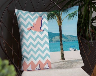 Nautical Pillow Pink, Beach Pillow Sarcelle, Beach Pillow Blue, Coastal Pillow Palm Tree, Beach House Pillow