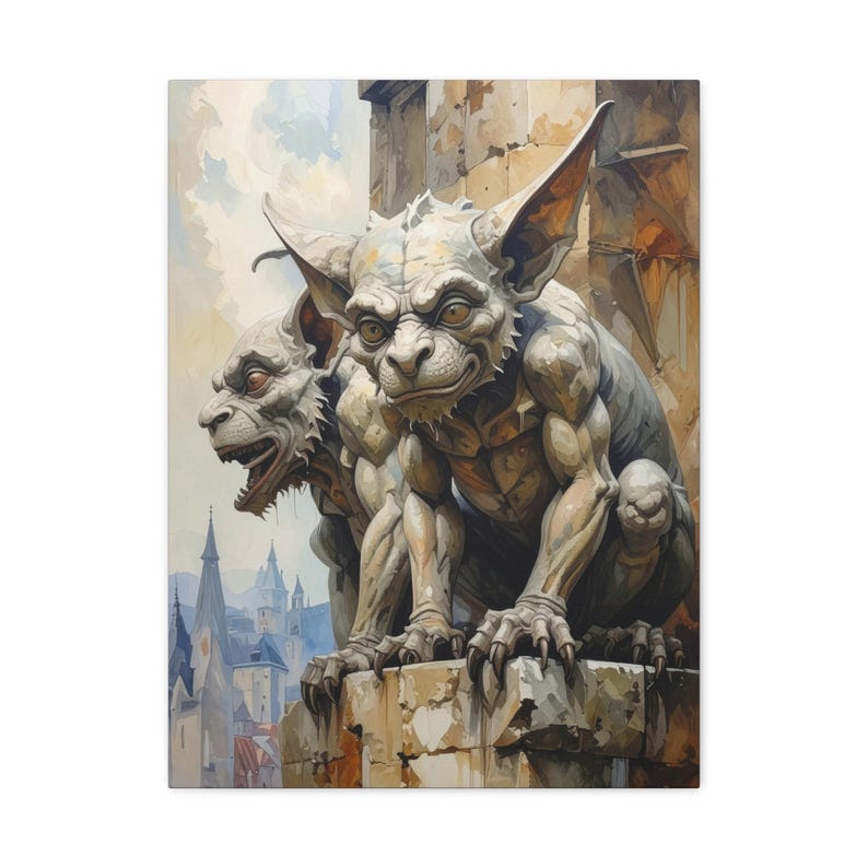 Gargoyle Sculpture Matte Canvas Stretched 1.25" | Gothic Medieval City Roofs image 5