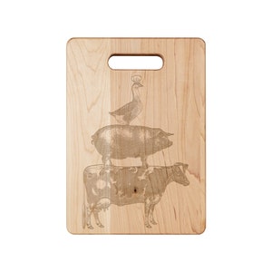 Cow Pig Chicken maple cutting board, rustic farm animal board, kitchen decor, farmhouse decor, wood cutlery, housewarming, birthday gift