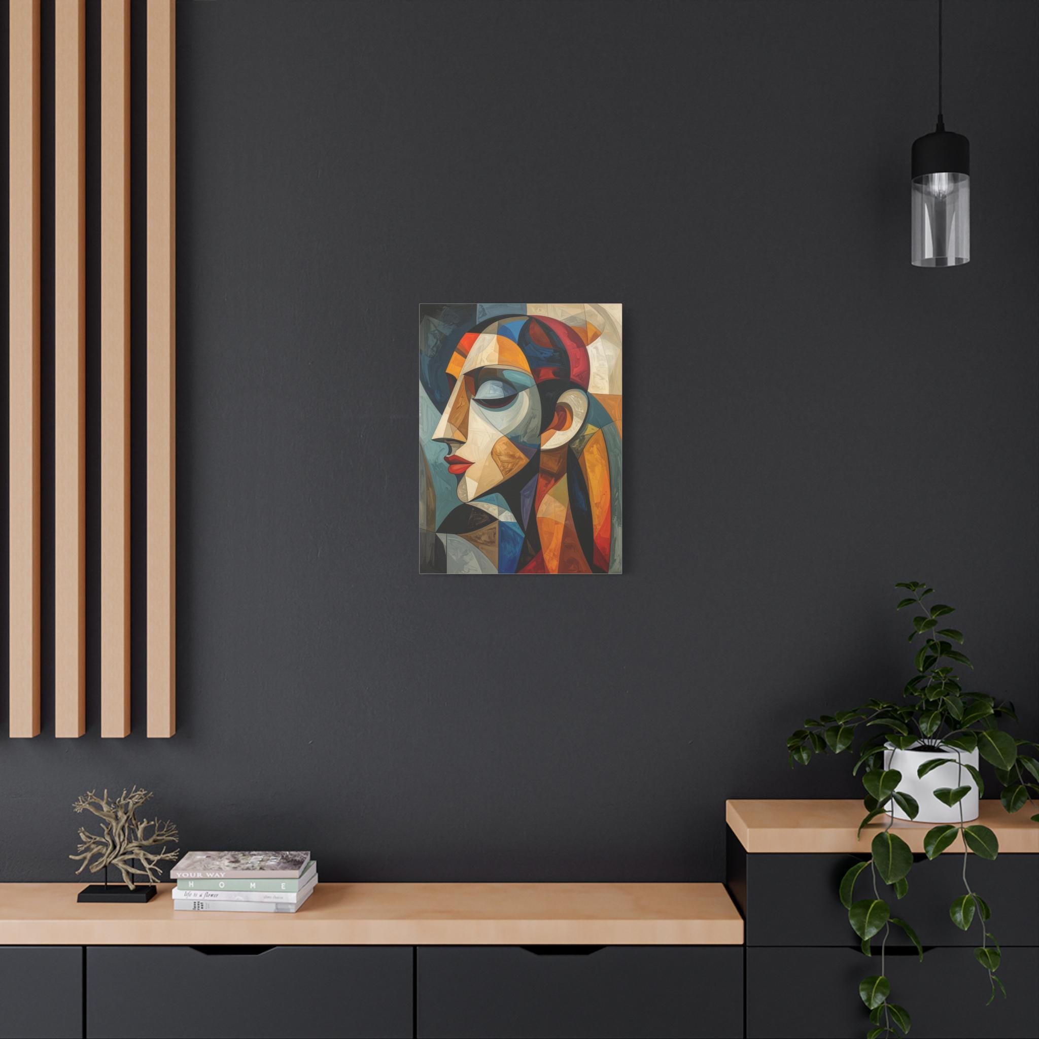 Cubist Profile Woman Portrait Geometry Art Print Canvas Stretch Wall ...