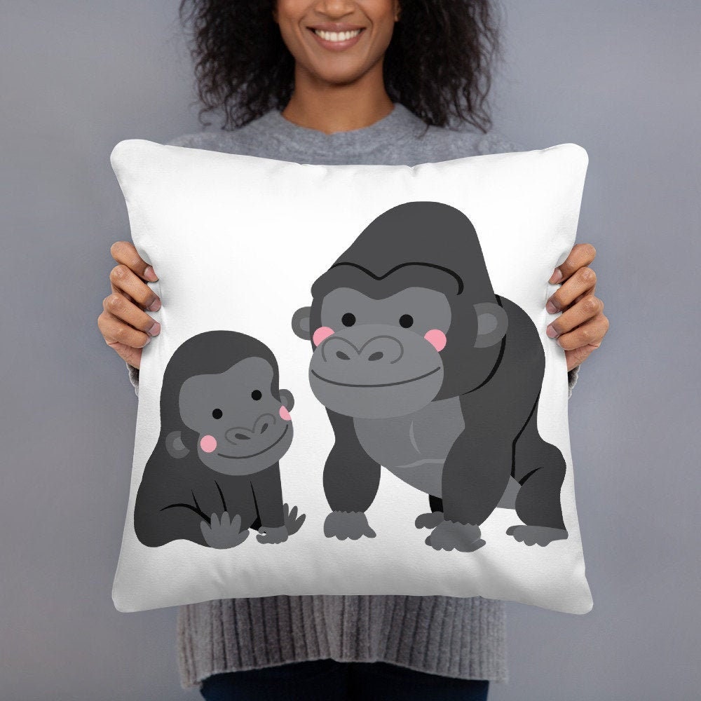 gorilla and her baby Throw Pillow