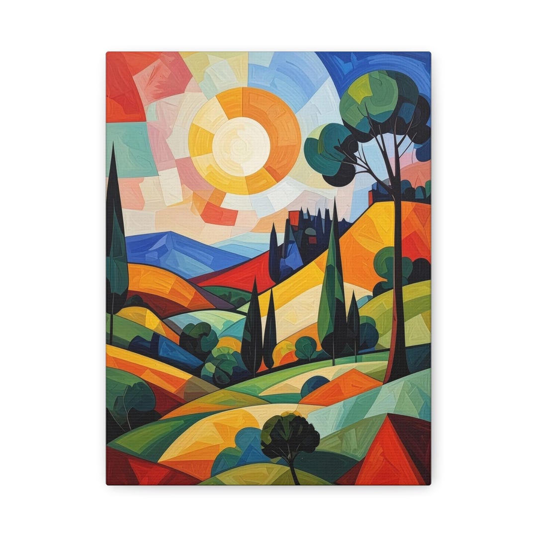 Cubist Sun Colorful Abstract Landscape Cubism Canvas Trees and Sun Modern Cubist ...