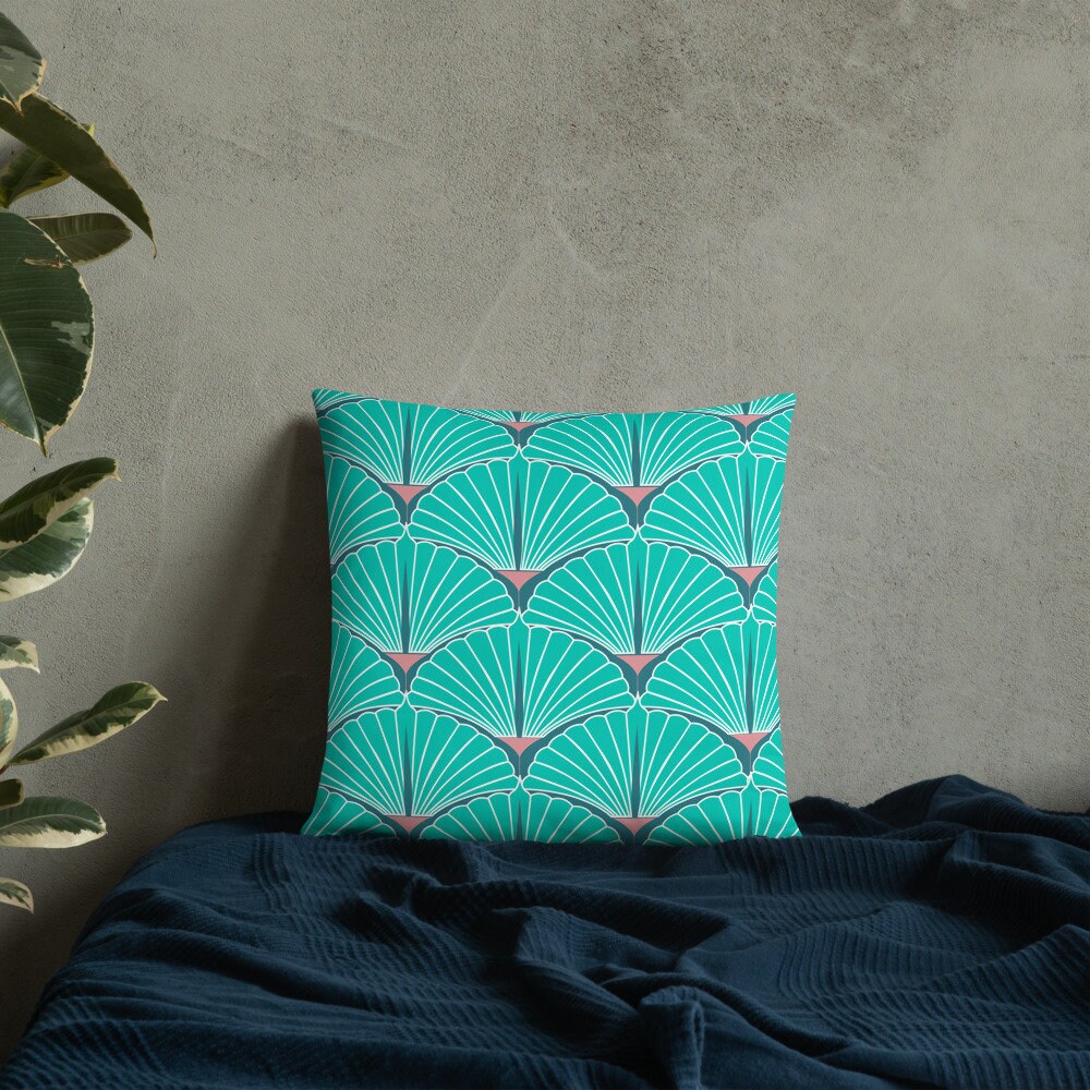 Art Deco Pillow, Teal Pillow, Pink and Teal Decorative Pillow