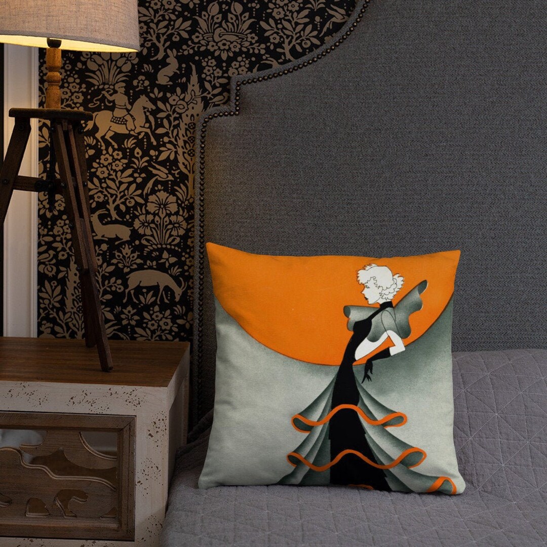 Art Deco Pillow, Throw Pillow, Decorative Pillow, Art Deco Flapper Theme, Vintage Illustration