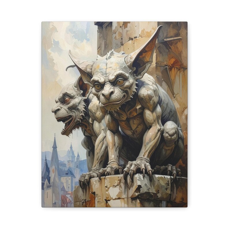 Gargoyle Sculpture Matte Canvas Stretched 1.25" | Gothic Medieval City Roofs image 2