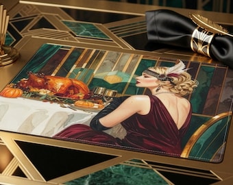 Roaring Twenties Lady Placemat Art Deco Thanksgiving Table Decor Vintage Dinner Setting 1920s Glamour Fall Holiday Dining Mat