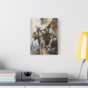 Gargoyle Sculpture Matte Canvas Stretched 1.25" | Gothic Medieval City Roofs image 6