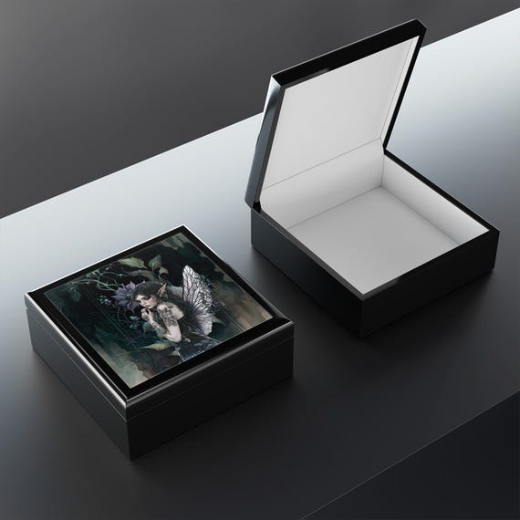 Gothic Fairy Illustration Jewelry Box | Dark Fantasy Keepsake