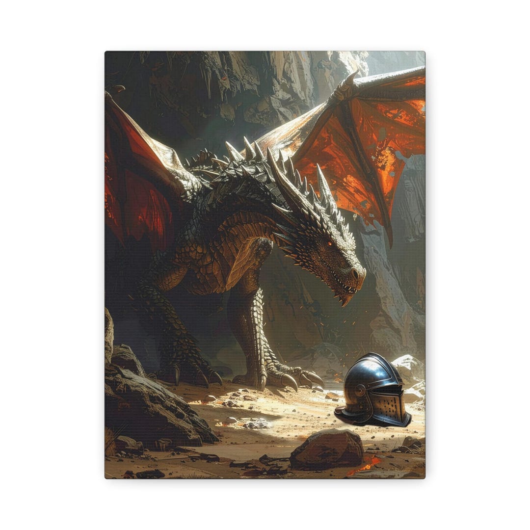 Dragon Knight Helmet Canvas Medieval Fantasy Wall Art Epic Warrior ...