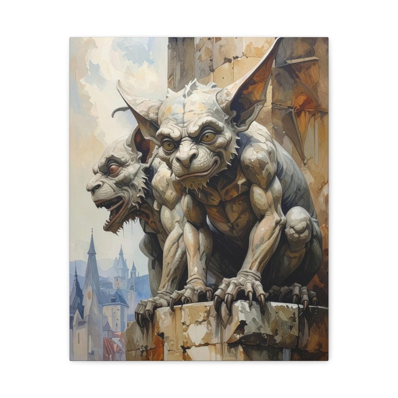 Gargoyle Sculpture Matte Canvas Stretched 1.25" | Gothic Medieval City Roofs image 4