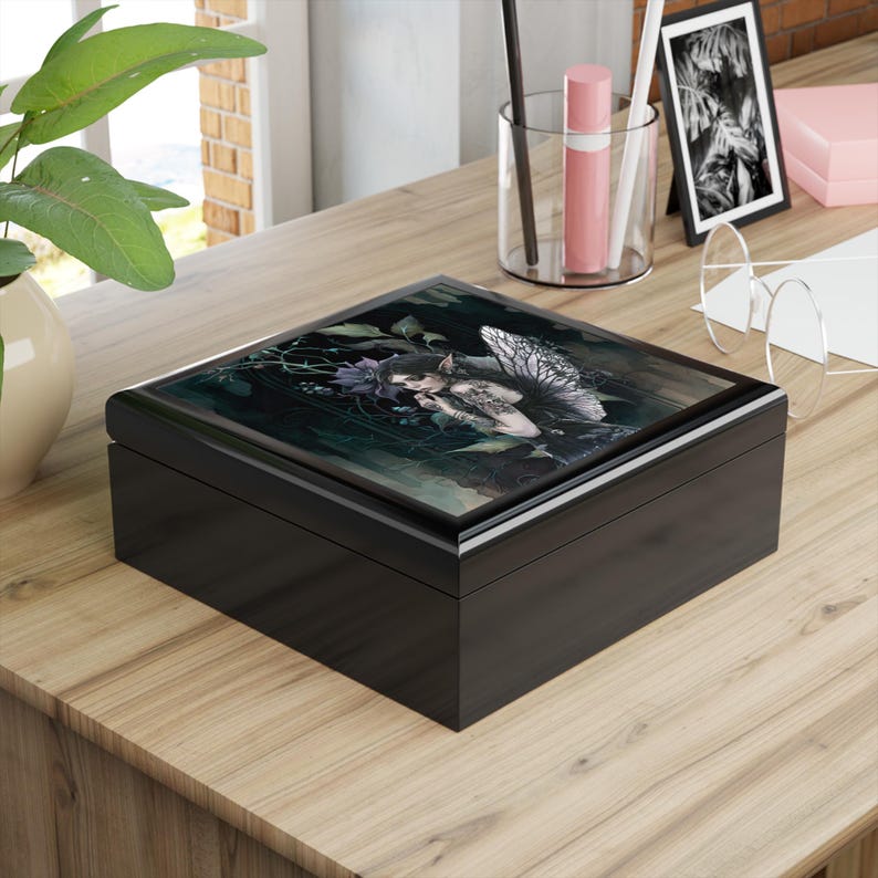 Gothic Fairy Illustration Jewelry Box | Dark Fantasy Keepsake image 3