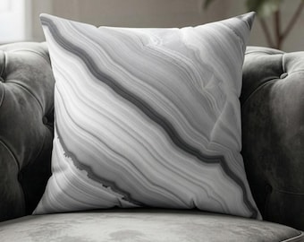 Gray Marble Pillow Abstract Agate Pattern Square Pillow Luxury Home Decor Modern Decorative Pillow Stone Inspired Throw Pillow
