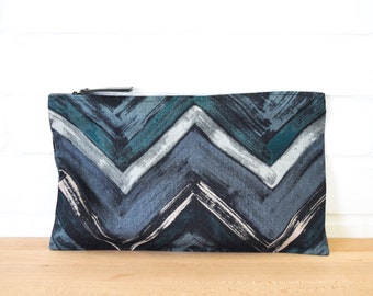 Brushstroke Chevron Pouch with Leather Zipper-Pull