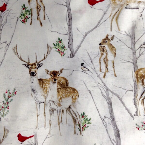 One Half Yard of Fabric -  Winter Deer, Christmas Fabric, Forest Deer, Deer Fabric