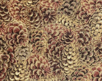 One Half Yard of Fabric Material - Pinecones, Metallic Gold, Pinecone fabric