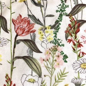 Fabric By The Half Yard -  Vintage Stemmed Flowers, Wildflowers, Tulip Floral, Daisy Floral, Flower Garden, Floral Fabric