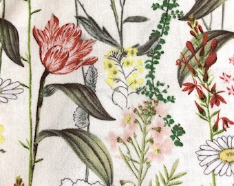 Fabric By The Half Yard -  Vintage Stemmed Flowers, Wildflowers, Tulip Floral, Daisy Floral, Flower Garden, Floral Fabric