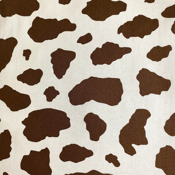 Fabric By The Half Yard - BROWN Cow Print, Medium Size Spots, White Background, Farm Fabric, Animal Fabric, Cow Fabric