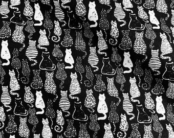 Fabric By the Half Yard -  Micro Cats, Cat Fabric, Packed Cats, Floral Cats, Mini Cats, Black Cats