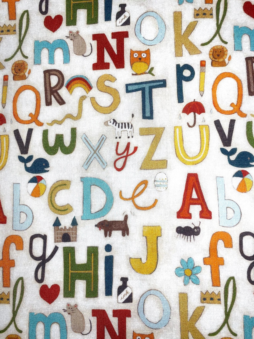 One 31 Inch Piece of Fabric - Alphabet Letters, Back to School Fabric ...