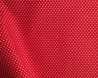 Fabric By The Half Yard - Pin Dots, White Dots on Bright Red