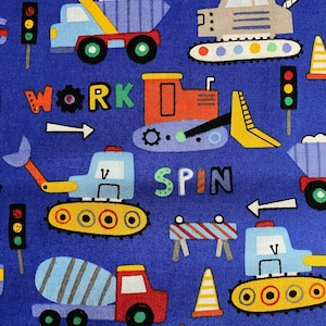 Fabric By The Half Yard - Construction Equipment Blue, Construction Fabric, Construction Words, Construction Trucks, Children's Fabric